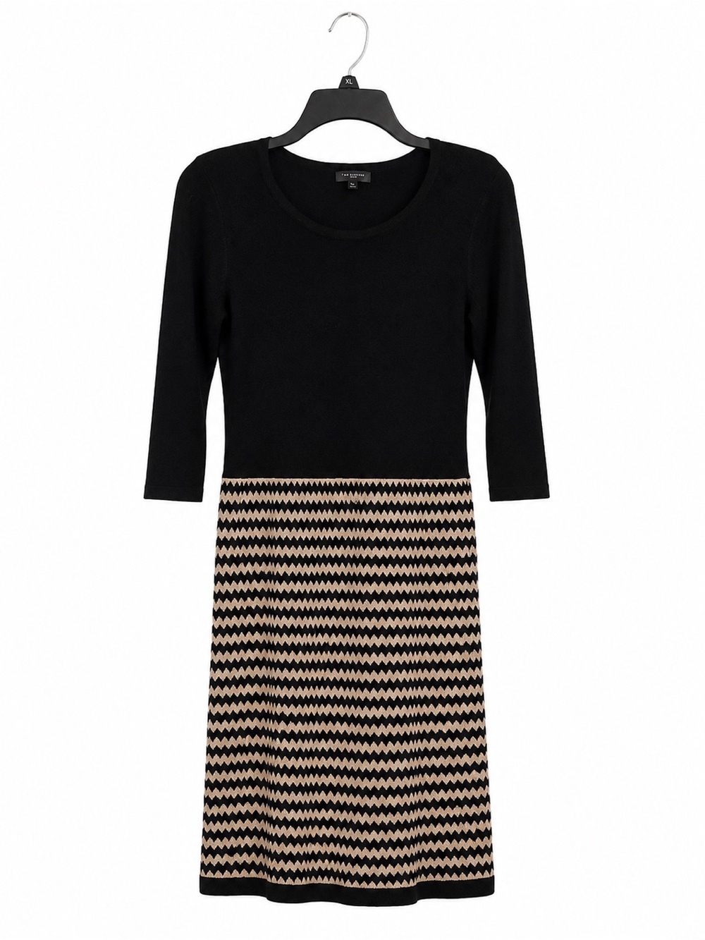 The Limited Chevron Sweater Dress Petite Small Black Tan Knit Dress